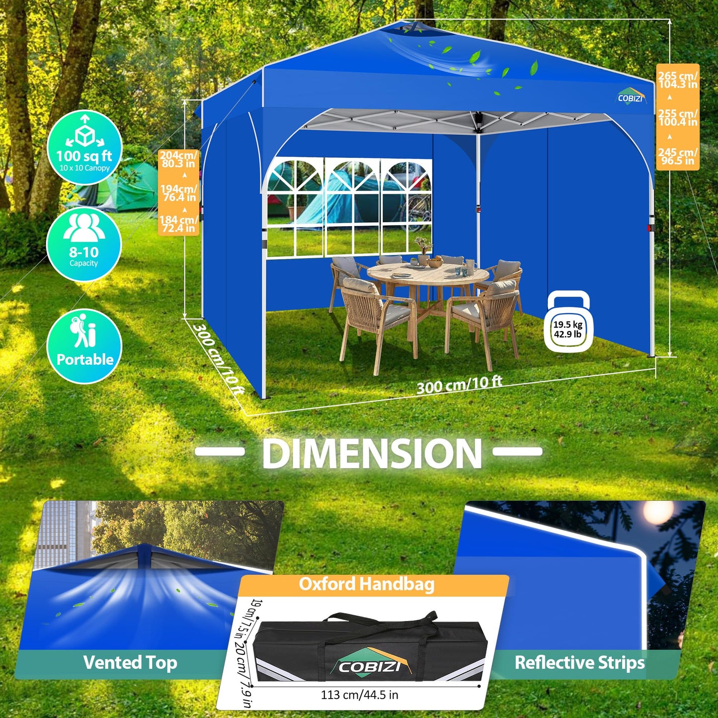 COBIZI Folding Gazebo Gazebo 3 x 6 Waterproof Winterproof Garden Gazebo Party Tent Pop Up Gazebo Foldable Tent with 6 Side Waves with Ventilation Openings, Sandbag for Market, Outdoor Event, Black