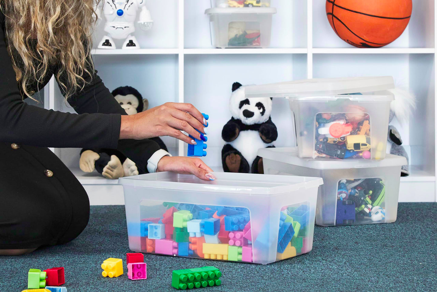 Iris Ohyama, Set of 14 5 Litre Clear Stackable Storage Boxes Living Room Bedroom - Modular Clear Box MCB-5 - Transparent