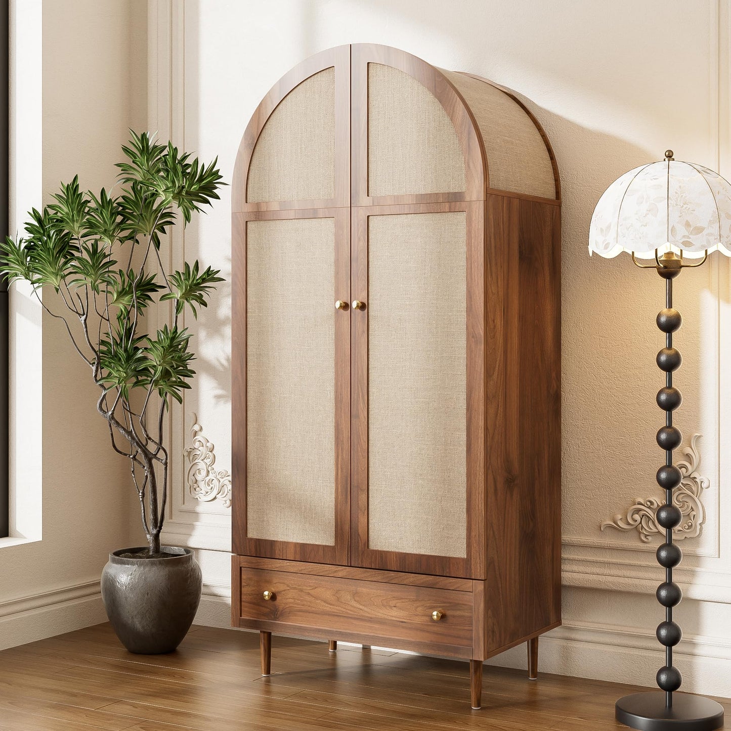 RIAZOS Wardrobe with Storage Cupboard, Double Door Design, with 1 Clothes Rail, 5 Compartments, for Bedroom, Living Room, Children's Room, 70 x 40 x 170 cm, White