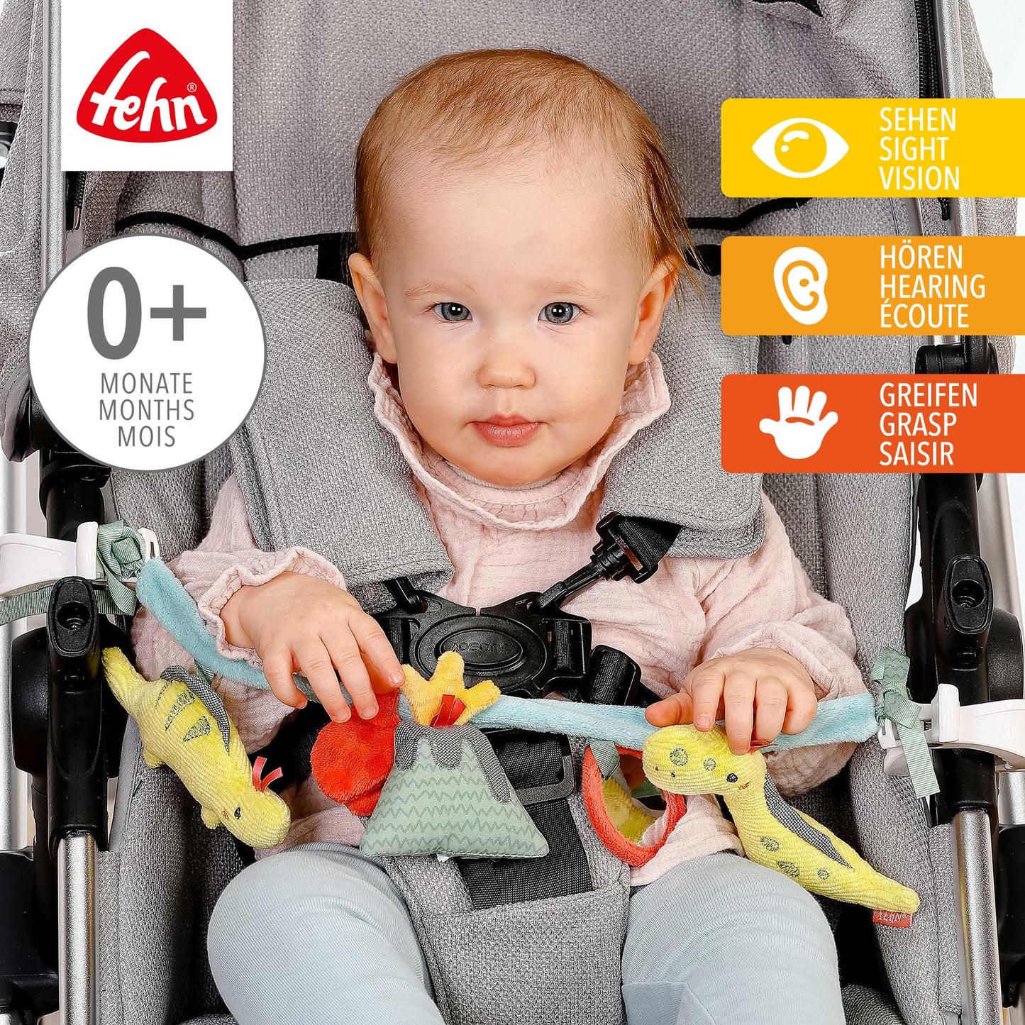 Fehn Pram Chain Baby Mobile Caterpillar Colour Friends – Baby Mobile Chain with Cute Caterpillar Figure – Baby Toy for Flexible Hanging – Pram Toy for Babies and Toddlers from 0+ Months