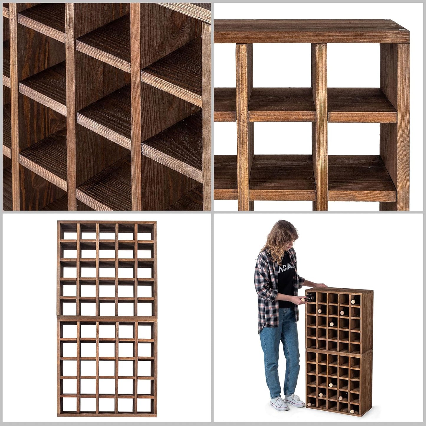 KADAX Wooden Wine Rack, 52 x 25.5 x 104 cm, Large Bottle Rack for Many Wine Bottles, Stackable Wine Stand, Shelf for Bottles, Rustic Wine Cabinet, Sturdy, Space-Saving, Made in EU