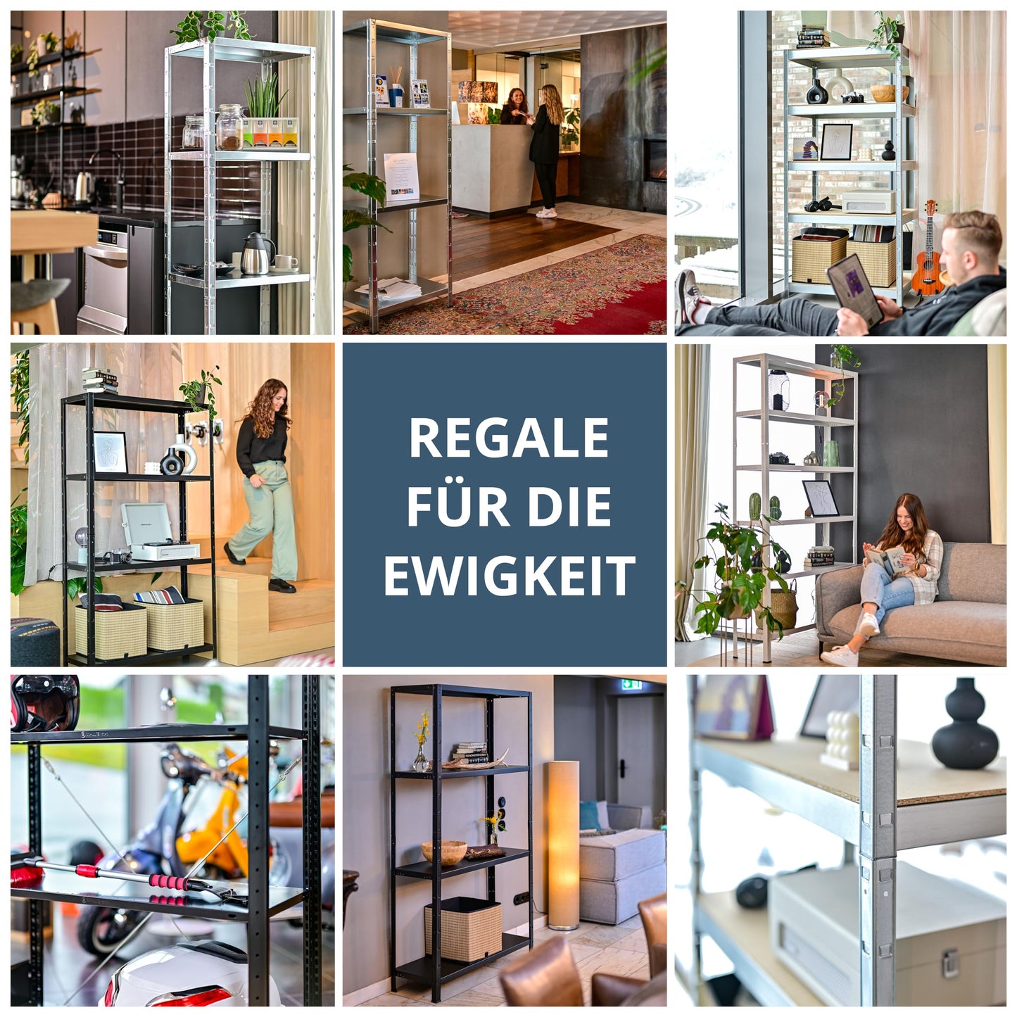 Schulte set of 2 shelving rack galvanised metal 180x160x40 cm storage/display shelf, system with 8 metal shelves, load capacity 520 kg, easy installation, slot system, no screws, silver, 4056397004455