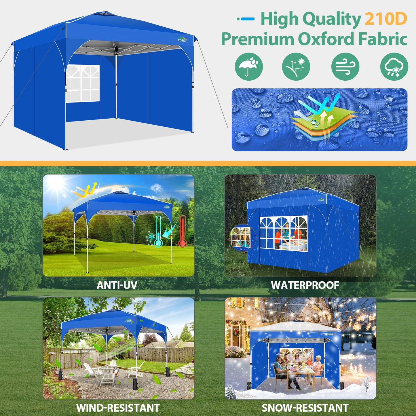COBIZI Folding Gazebo Gazebo 3 x 6 Waterproof Winterproof Garden Gazebo Party Tent Pop Up Gazebo Foldable Tent with 6 Side Waves with Ventilation Openings, Sandbag for Market, Outdoor Event, Black