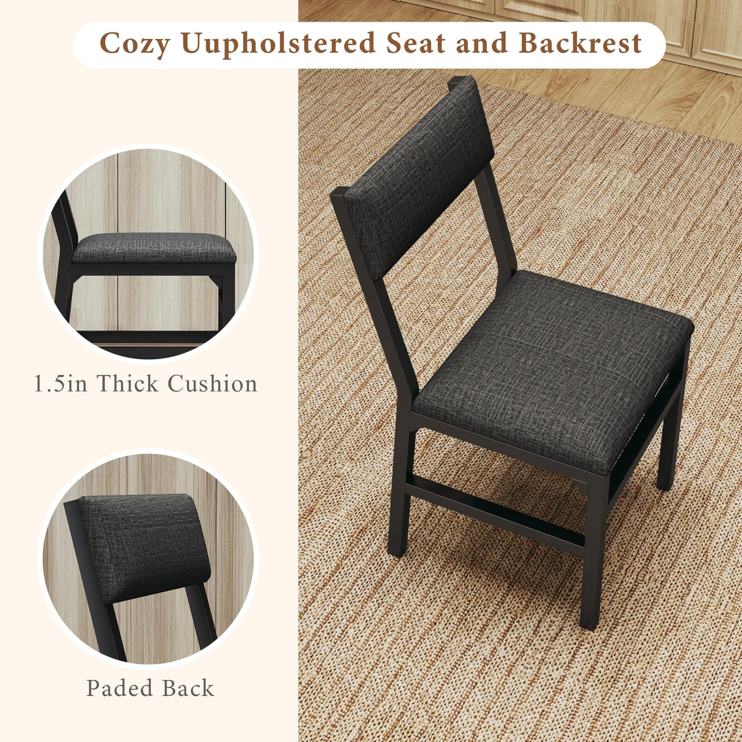 7-Piece Dining Table Set for 4-6, Extendable Kitchen Table Cushion Chairs Set of 6 with 6 Chairs, Rectangle Dining Table with Metal Frame & MDF Board, Folding for Small Apartment Saving Space,Grey Oak