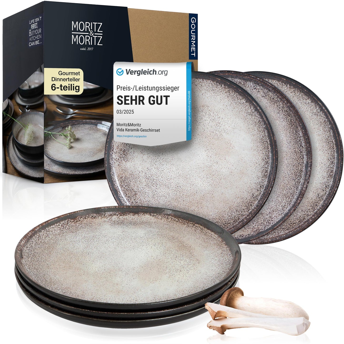 Moritz & Moritz Vida 18-Piece Crockery Set for 6 People, Elegant Plate Set Made of High-Quality Porcelain, Crockery Consisting of 6 x Dinner Plates, 6 x Dessert Plates, 6 x Soup Plates