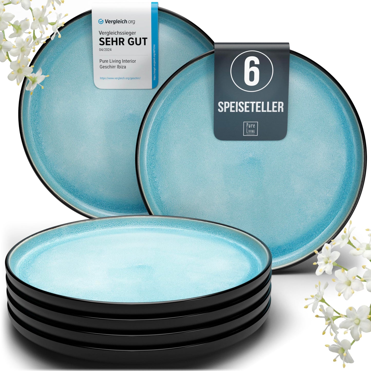 Ibiza Stoneware Crockery Set for 12 People, 48 Pieces, Test Winner, Dreamlike Mediterranean Stoneware Crockery Set, Bowl and Plate Set, Dinner Service for 12 People, Pure Living Crockery Sets in Deep