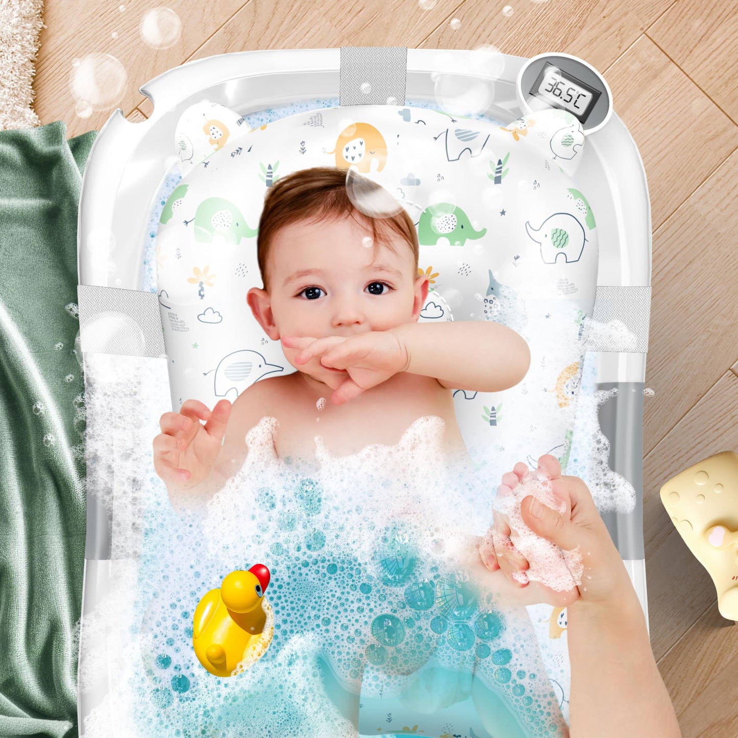 KIDIZ® Baby Bathtub, Baby Bathtub, Space-Saving & Foldable, Bath Tub, Shower Tray for Newborns, Toddlers, 0-24 Months, Portable Travel Shower for Babies, Ergonomic Bathtub with Thermostat and