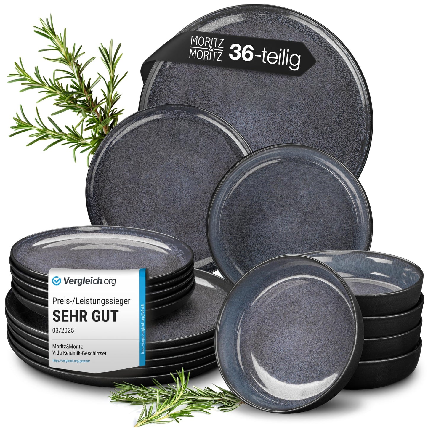 Moritz & Moritz Vida 18-Piece Crockery Set for 6 People, Elegant Plate Set Made of High-Quality Porcelain, Crockery Consisting of 6 x Dinner Plates, 6 x Dessert Plates, 6 x Soup Plates