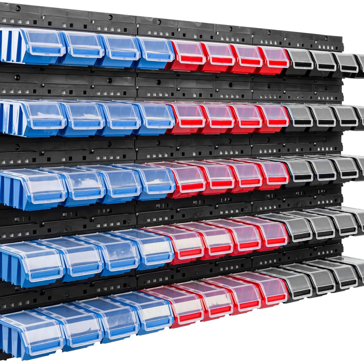 60 Stacking Boxes, Wall Shelf, 120 x 80 cm, Transparent Lid, Plastic Storage System, Stacking Boxes, Storage Boxes, Storage Boxes