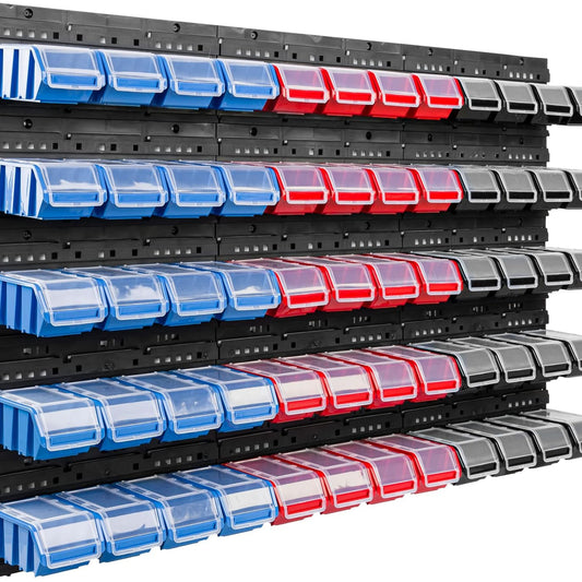 60 Stacking Boxes, Wall Shelf, 120 x 80 cm, Transparent Lid, Plastic Storage System, Stacking Boxes, Storage Boxes, Storage Boxes