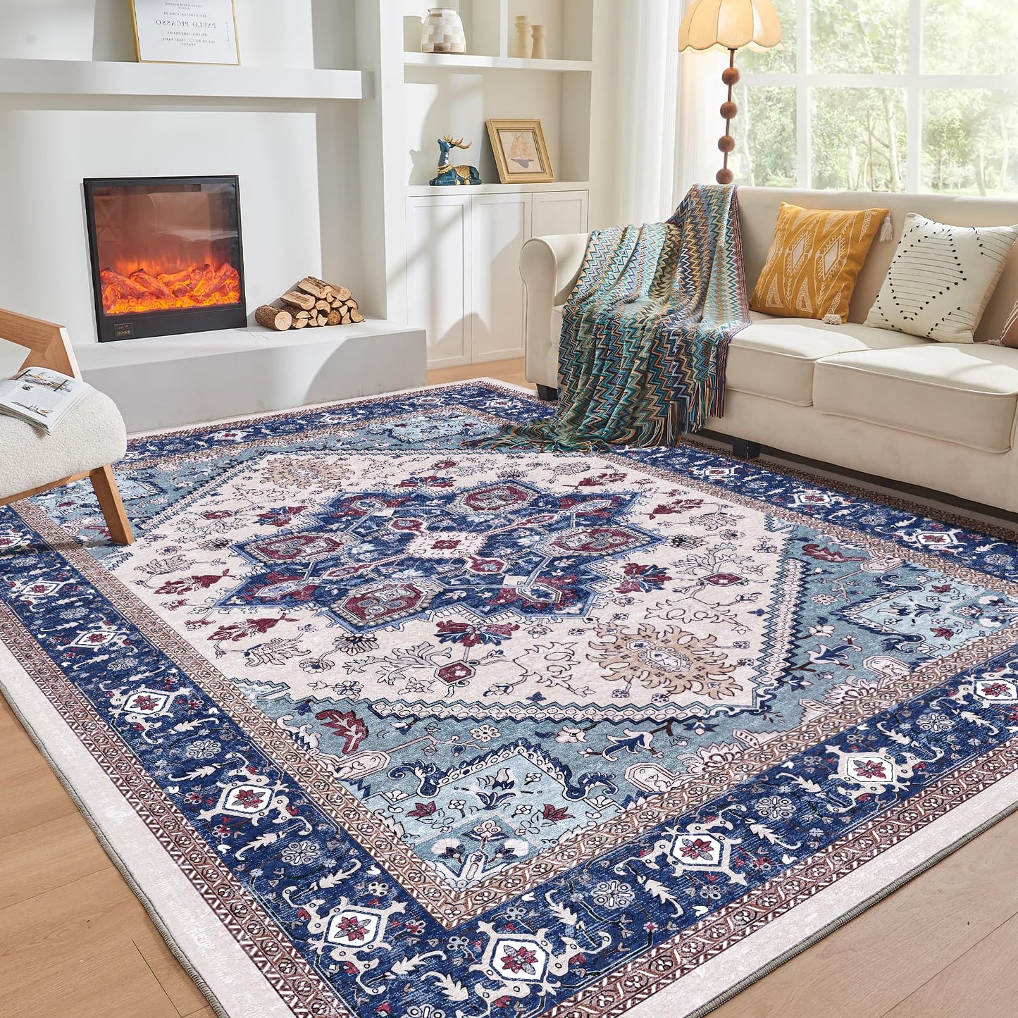 OPPODREAM Soft Area Rugs 4x6, Low-Pile Washable Rugs 4x6 with Non Slip Backing, Faux Cashmere 4 x 6 Throw Carpet, Purple