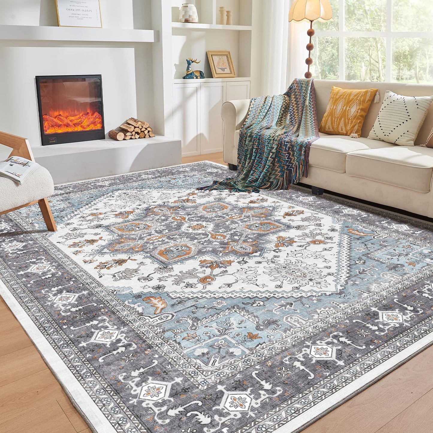 OPPODREAM Soft Area Rugs 4x6, Low-Pile Washable Rugs 4x6 with Non Slip Backing, Faux Cashmere 4 x 6 Throw Carpet, Purple