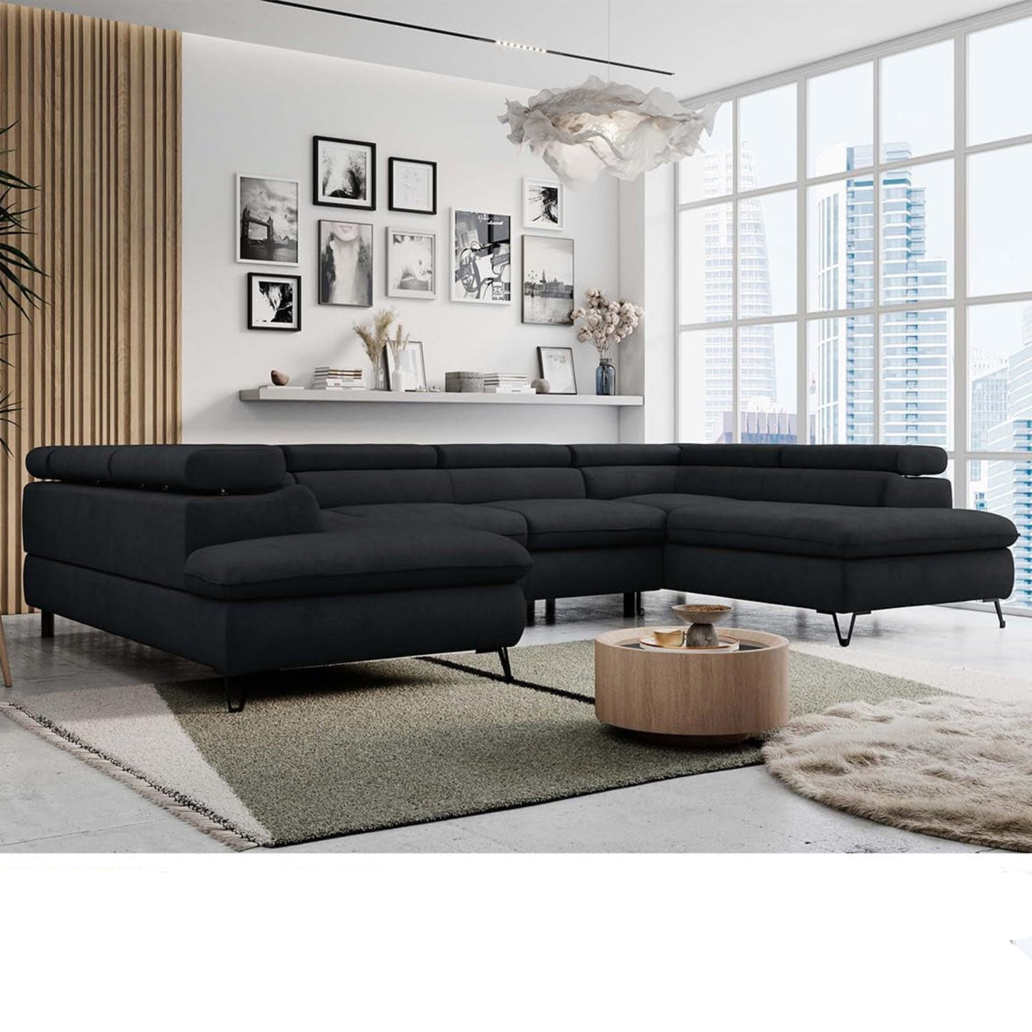 MKS MEBLE Sofa U-Form Schwarz
