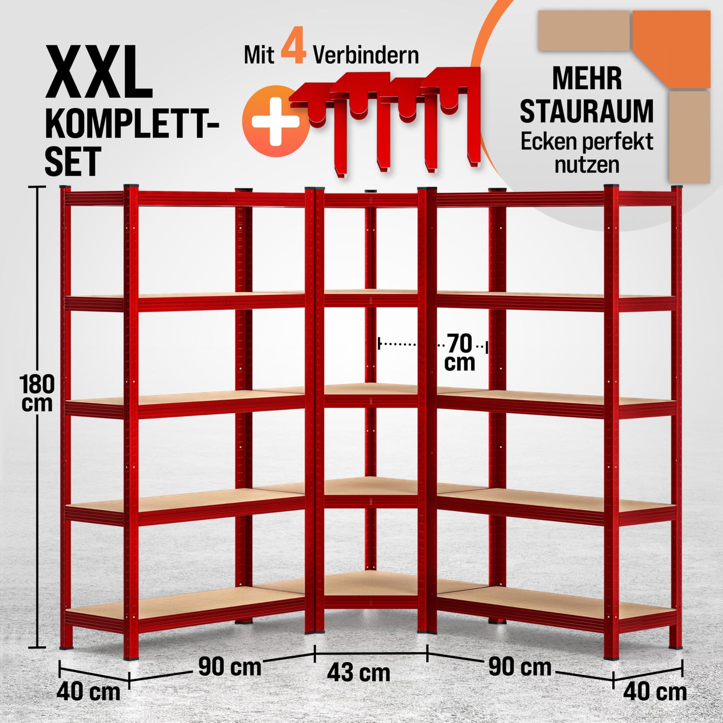 Monzana XL Heavy Duty Shelving 2625 kg, 15 MDF Panels, Storage Shelf / Basement Shelf / Workshop Shelving / Shelving Unit, Set of 3