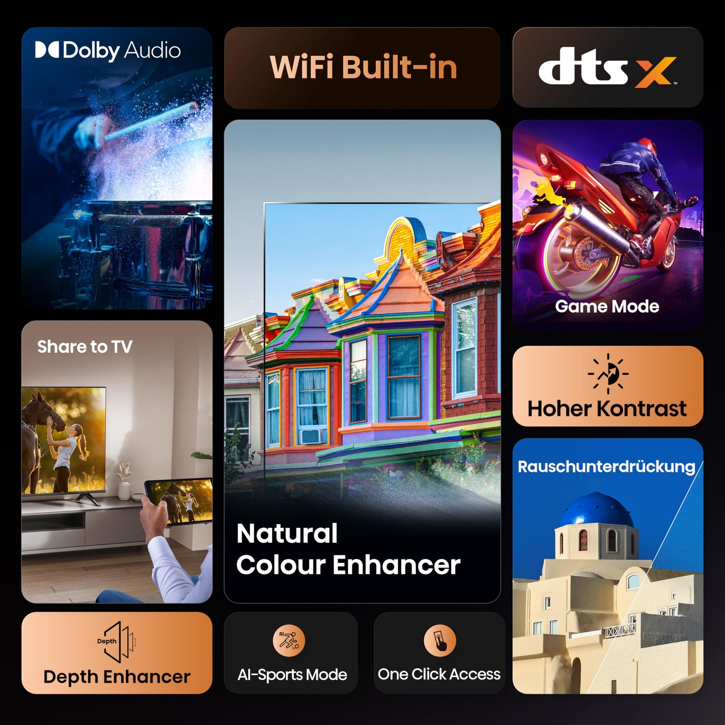 Hisense 40E4QT Fire Viewer, 40 Inches, DLED, Smart TV, Game Mode, AI Sports Mode, Dolby Audio, Dolby MS12, DTS Virtual X, HDR10, HLG, Full HD, High Contrast, Noise Reduction [2025]