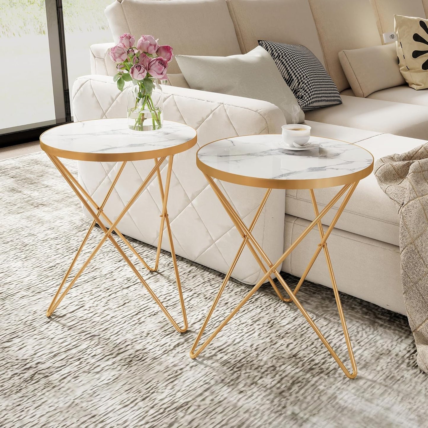 Coffee Table Side Table Round Black Green Living Room Table Sofa Table for Living Room Garden Balcony Bedroom Table Round Modern Plant Table Outdoor with Marble Pattern