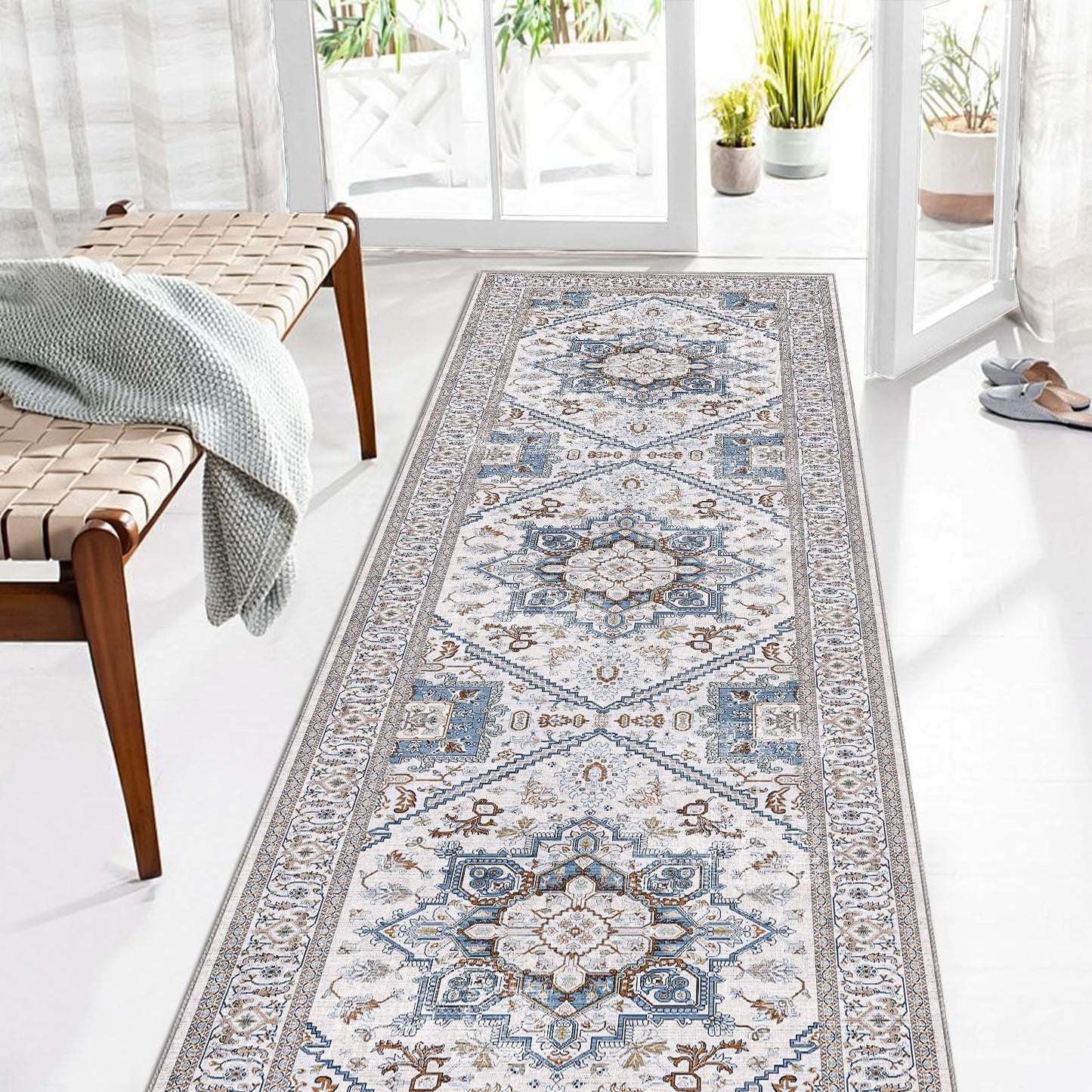 OPPODREAM Soft Area Rugs 4x6, Low-Pile Washable Rugs 4x6 with Non Slip Backing, Faux Cashmere 4 x 6 Throw Carpet, Purple