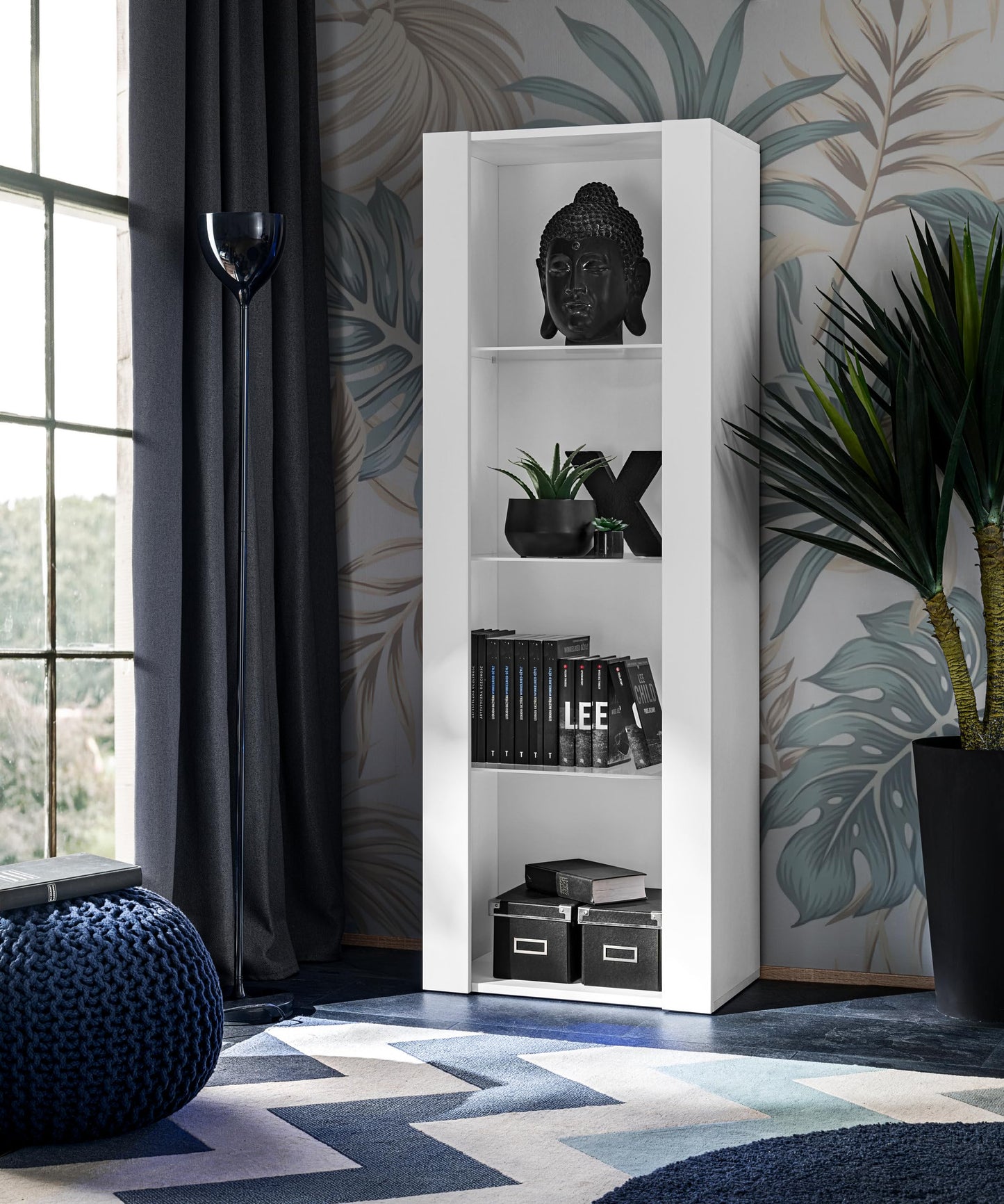 Komodee Tivoli Medio Wall Unit Living Room Set, Black/Black, Width 245 cm x Height 159 cm x Depth 35 cm, LED Blue, for Living Room, Bedroom