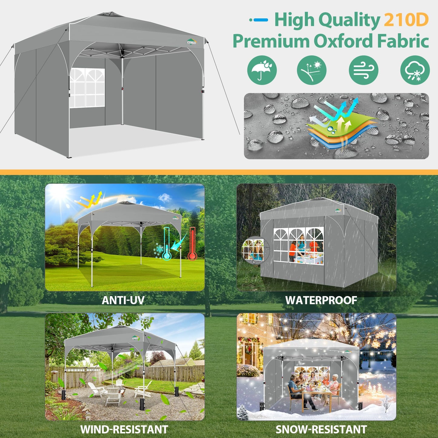 COBIZI Folding Gazebo Gazebo 3 x 6 Waterproof Winterproof Garden Gazebo Party Tent Pop Up Gazebo Foldable Tent with 6 Side Waves with Ventilation Openings, Sandbag for Market, Outdoor Event, Black