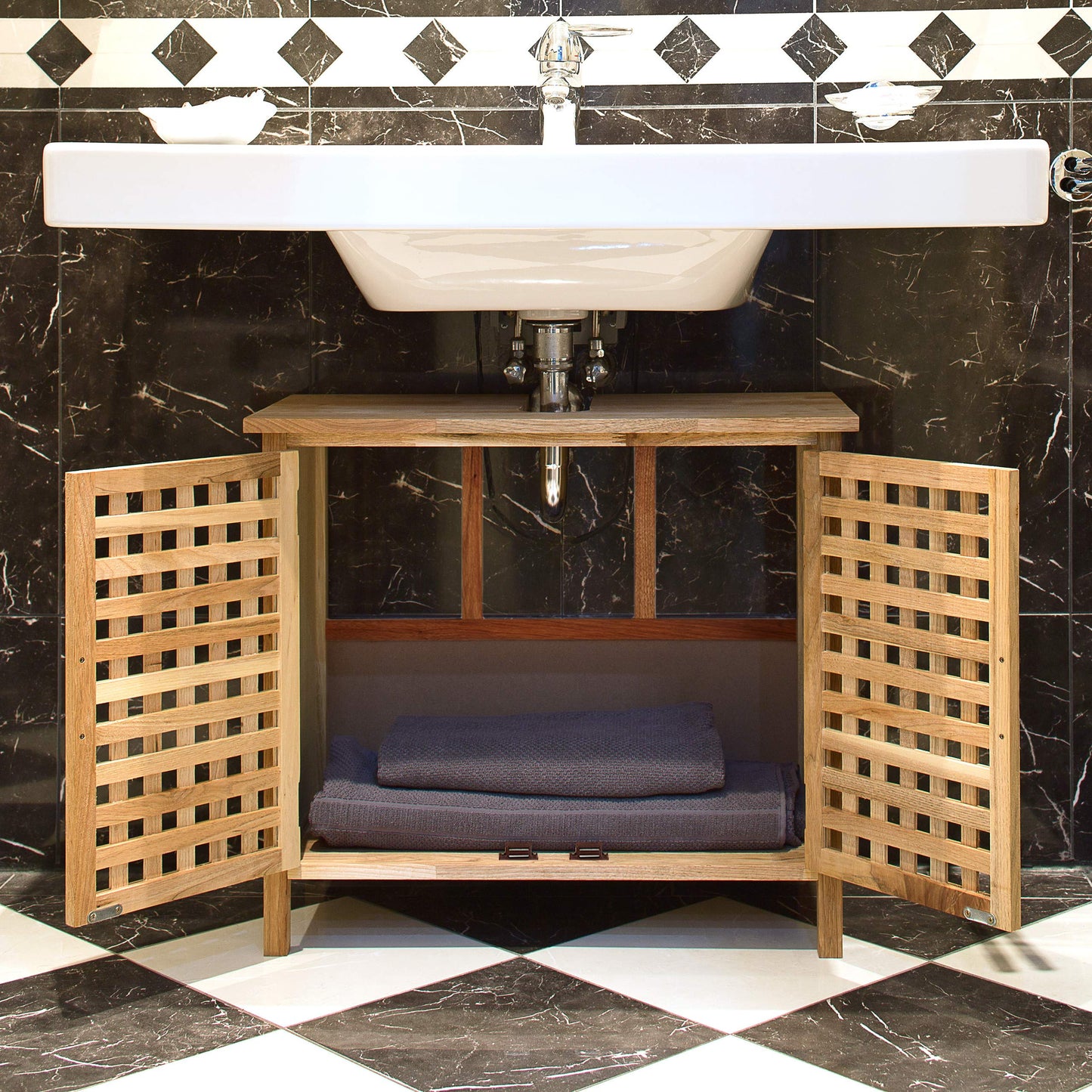 Relaxdays Vanity Unit, Walnut, 61 x 66 x 29 cm (H x W x D), Solid and Durable Bathroom Cabinet for Wash Basin or Vanity Unit, Light Wood, Natural