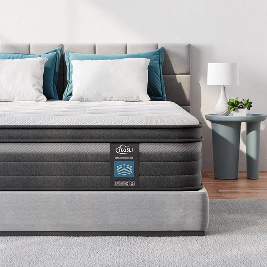 TeQsli Gel Taschenfederkernmatratze 140x200 cm 25 cm Höhe 9-Zonen Matratze H3 H4 Härtegrad, Orthopädische & Ergonomische Federkernmatratze mit Gel-Memory-Schaum, Öko-Tex & CertiPUR Zertifiziert