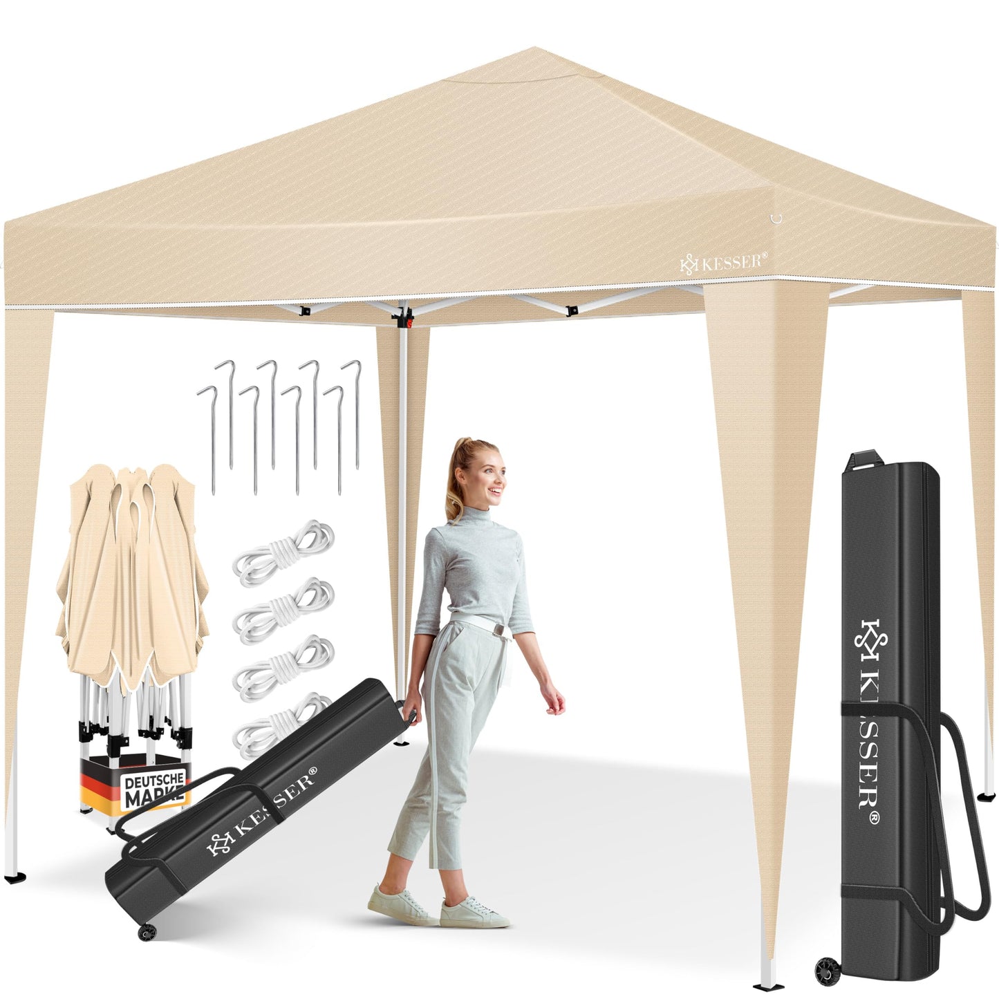 KESSER® Folding Gazebo 3 x 3 m with LED Lighting, Pop-Up Garden Gazebo, Height Adjustable, Stable, Waterproof, Winterproof, Party Tent, Marquee, UV Protection 50+, Includes Remote Control and Bag