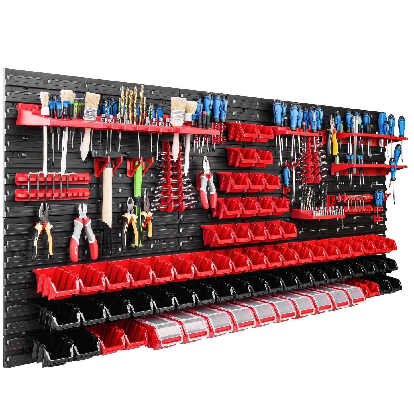 Storage System Workshop Shelving | 172 x 78 cm | Pack of 78 | Wall Shelf with Tool Holders and Stacking Boxes - Wall Plates Extra Strong Shed Shelf Warehouse Wall Storage Shelf Garage Shelf
