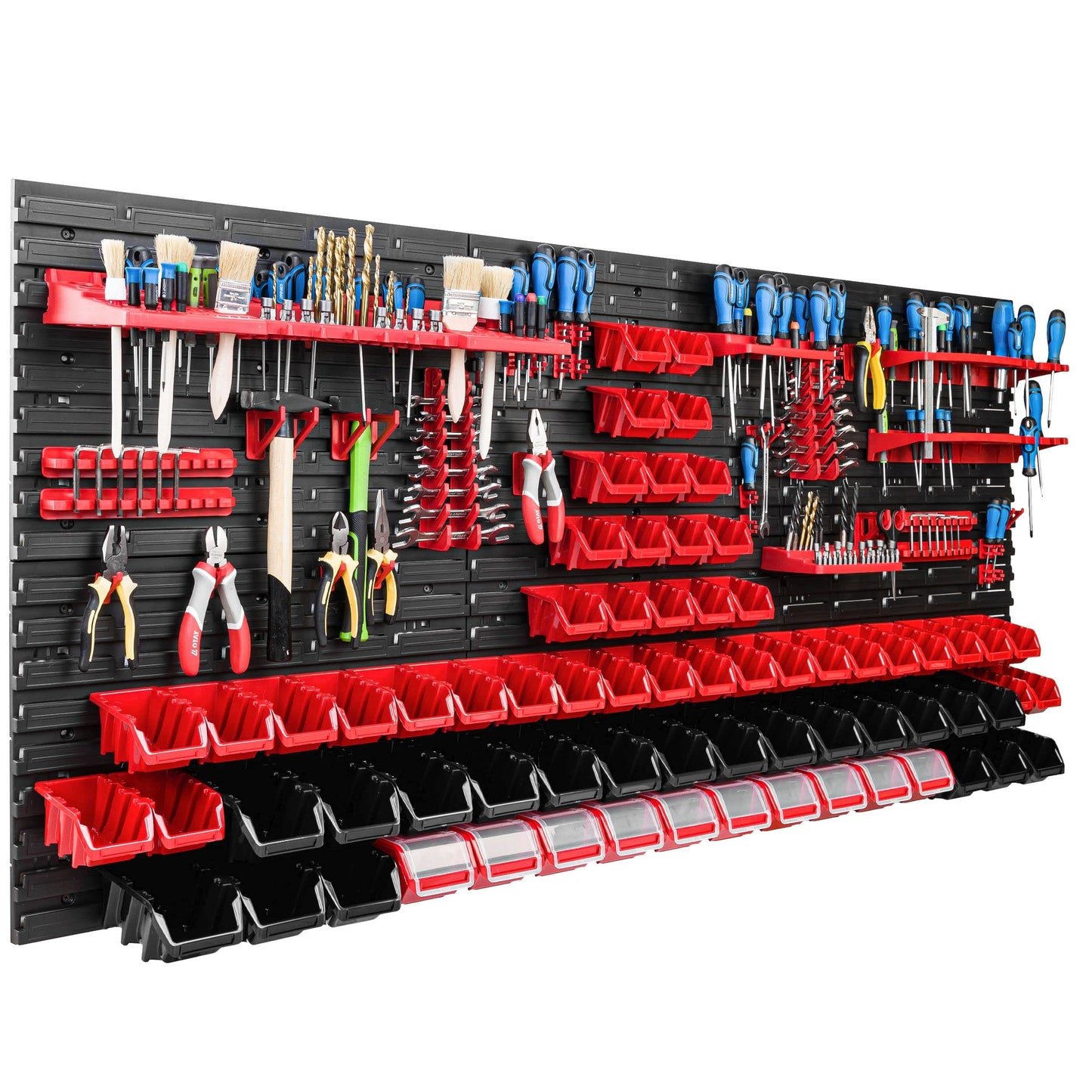 Storage System Workshop Shelving | 172 x 78 cm | Pack of 78 | Wall Shelf with Tool Holders and Stacking Boxes - Wall Plates Extra Strong Shed Shelf Warehouse Wall Storage Shelf Garage Shelf