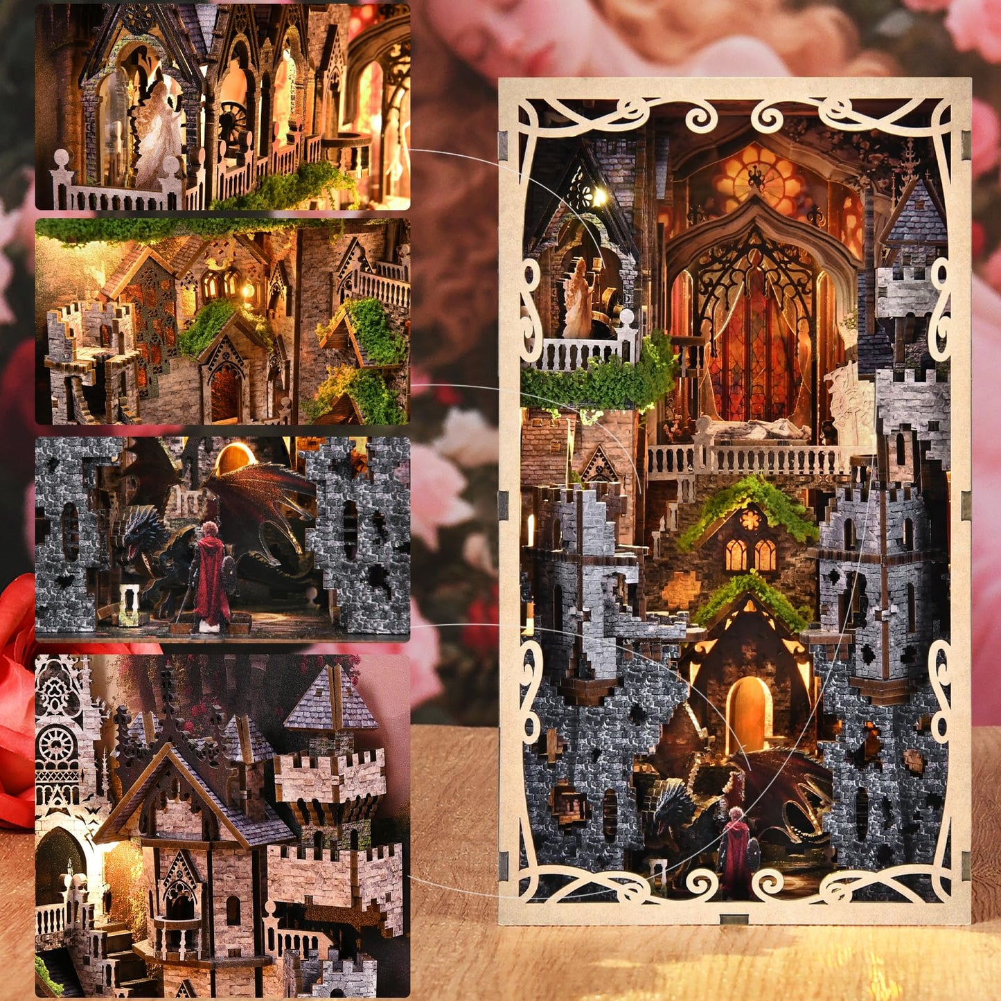 MiniCity Book Nook Kit, DIY Miniature Dollhouse Booknook Kit, 3D Wooden Puzzle Bookend Bookshelf Insert Decor for Teenagers and Adults (Library of Gods Max)