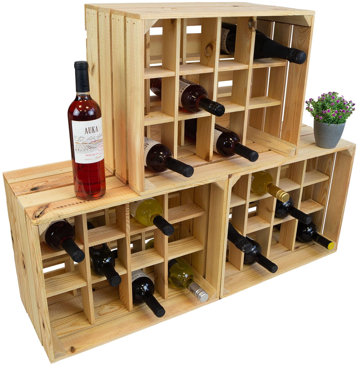 Kistenkolli Altes Land Bottle Rack, Henry, Natural, Flamed, Dimensions Approx. 50 x 40 x 30 cm, wine rack
