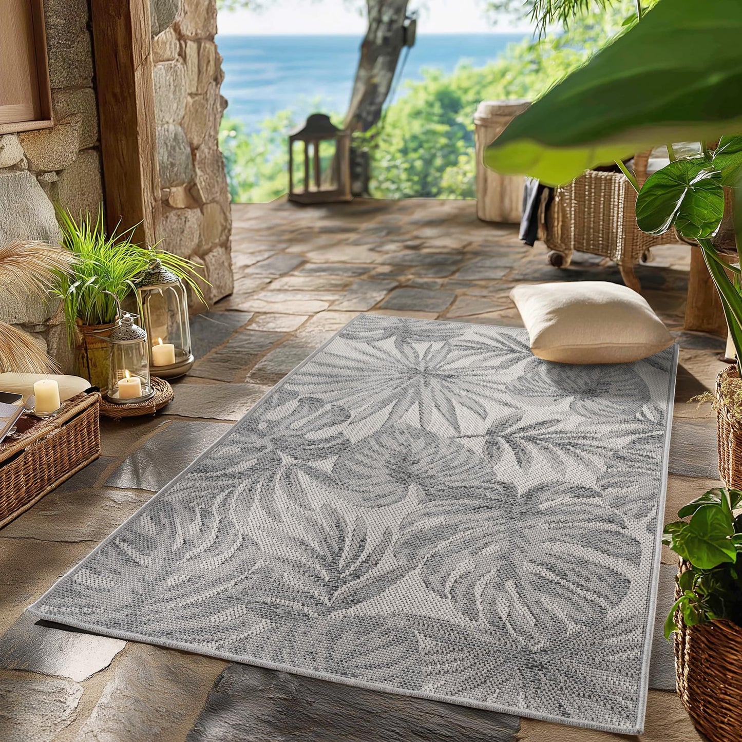 SIMPEX Outdoor Teppich Wetterfest Beige 140x200 cm, UV-beständig, ideal für Küche, Balkon, Terrasse, Garten Wohnzimmer Esszimmer, Skandinavisches Boho-Design, Pfelgeleicht