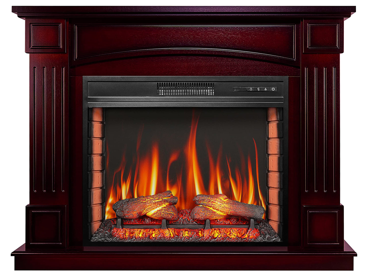 Boston AF28S LED CONYAK Electric Standing Fireplace with Heater, 12 Heat Settings, Timer, Real Flame Effect, 3 Brightness Levels, Remote Control, Brown