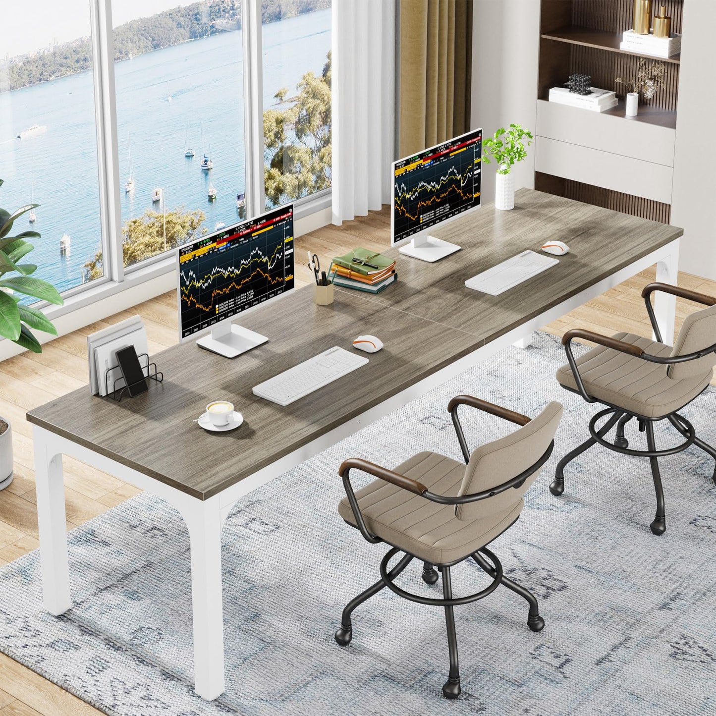 Tribesigns Desk, Computer Desk, 200 x 70 x 75 cm, Double Long Desk, PC Table, Office Table, Work Table, Dining Table, Office Furniture, Computer Desk, Conference Table for Home Office, Rustic Brown