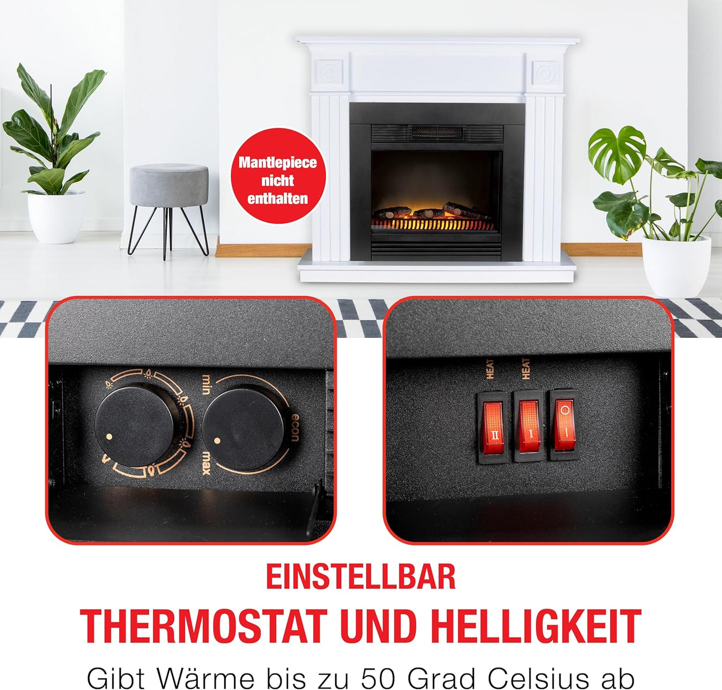 54211 Chicago Heater LED Electrical fireplace 1800 W - 67 x 23 x 62 cm - Black