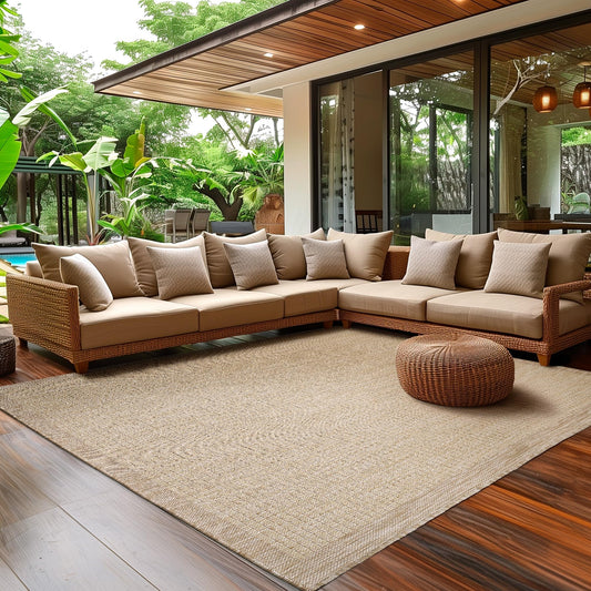 SIMPEX Outdoor Weatherproof Rug for Patio, Balcony, Garden, Kitchen, Plain Design, Flat Weave, Sisal Look, Washable Rug, Size: 140 x 200 cm, Colour: Beige