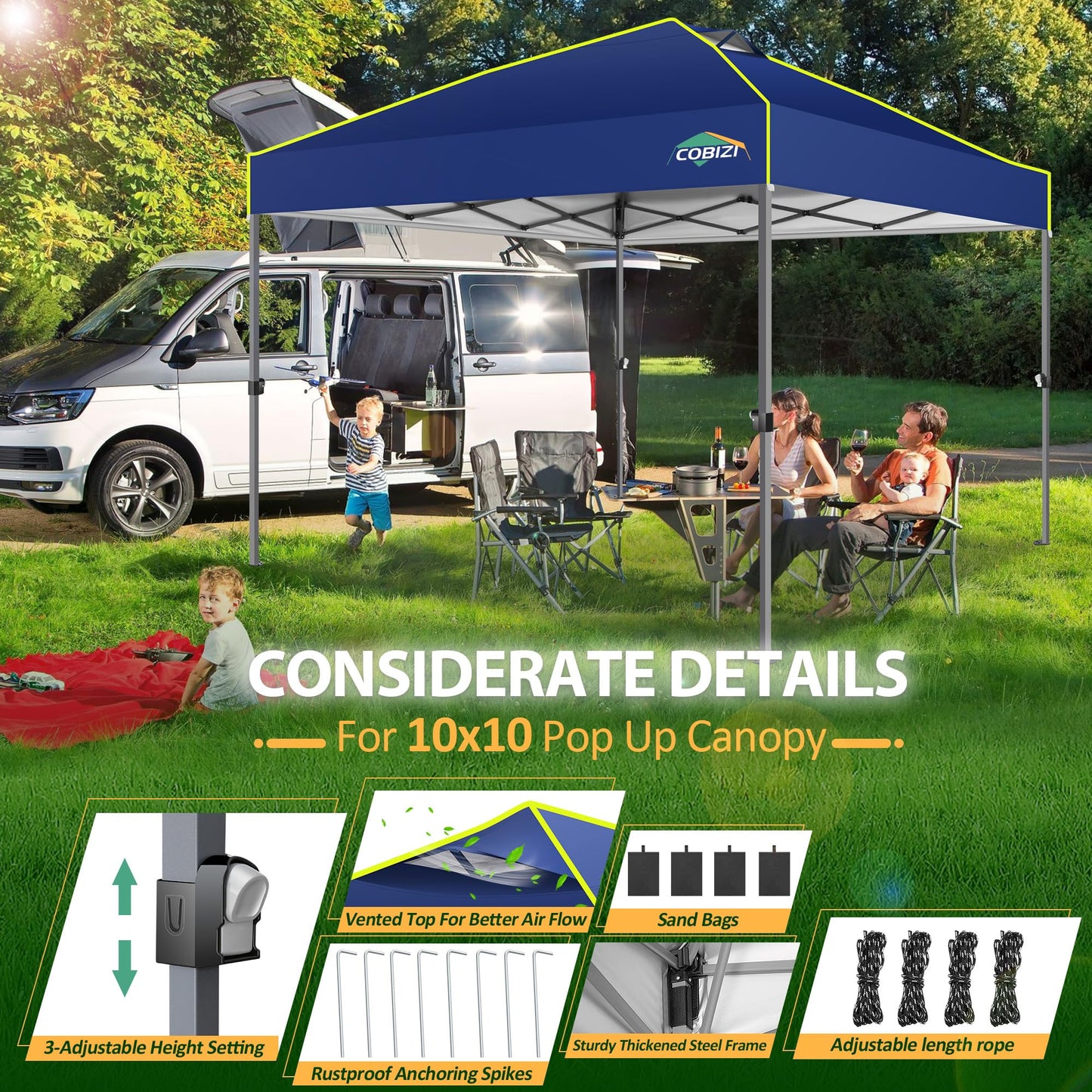 COBIZI Folding Gazebo Gazebo 3 x 6 Waterproof Winterproof Garden Gazebo Party Tent Pop Up Gazebo Foldable Tent with 6 Side Waves with Ventilation Openings, Sandbag for Market, Outdoor Event, Black
