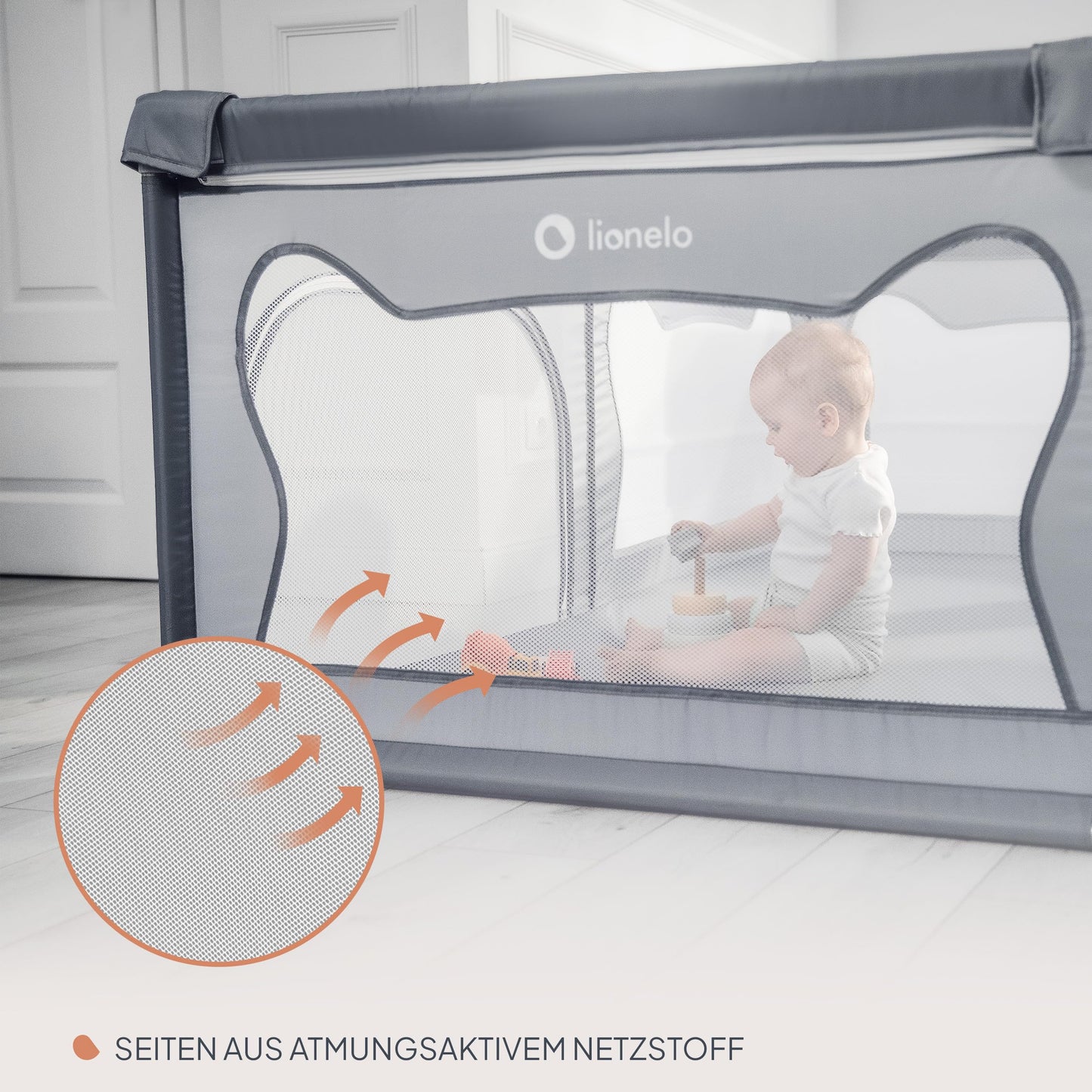 LIONELO WILLOW Baby Playpen from 0-48 Months Large Area 120 cm x 180 cm x 68 cm with Side Walls Made of Breathable, Durable Mesh Fabric, 2 Side Entrances with a Zip