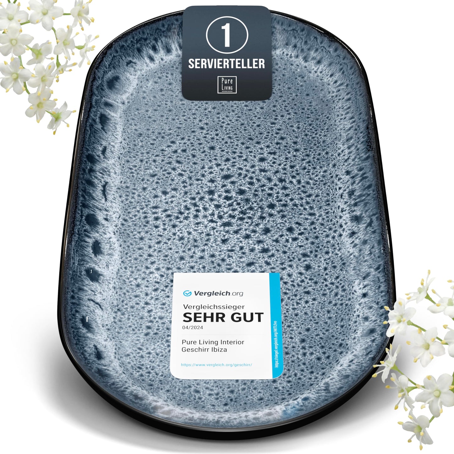 Pure Living Ibiza Stoneware Crockery Set for 12 People, 36-Piece Mediterranean Stoneware Tableware Set, ‘Very Good’ in Test, Bowl and Plate Set, Dinner Service for 12 People, Petrol