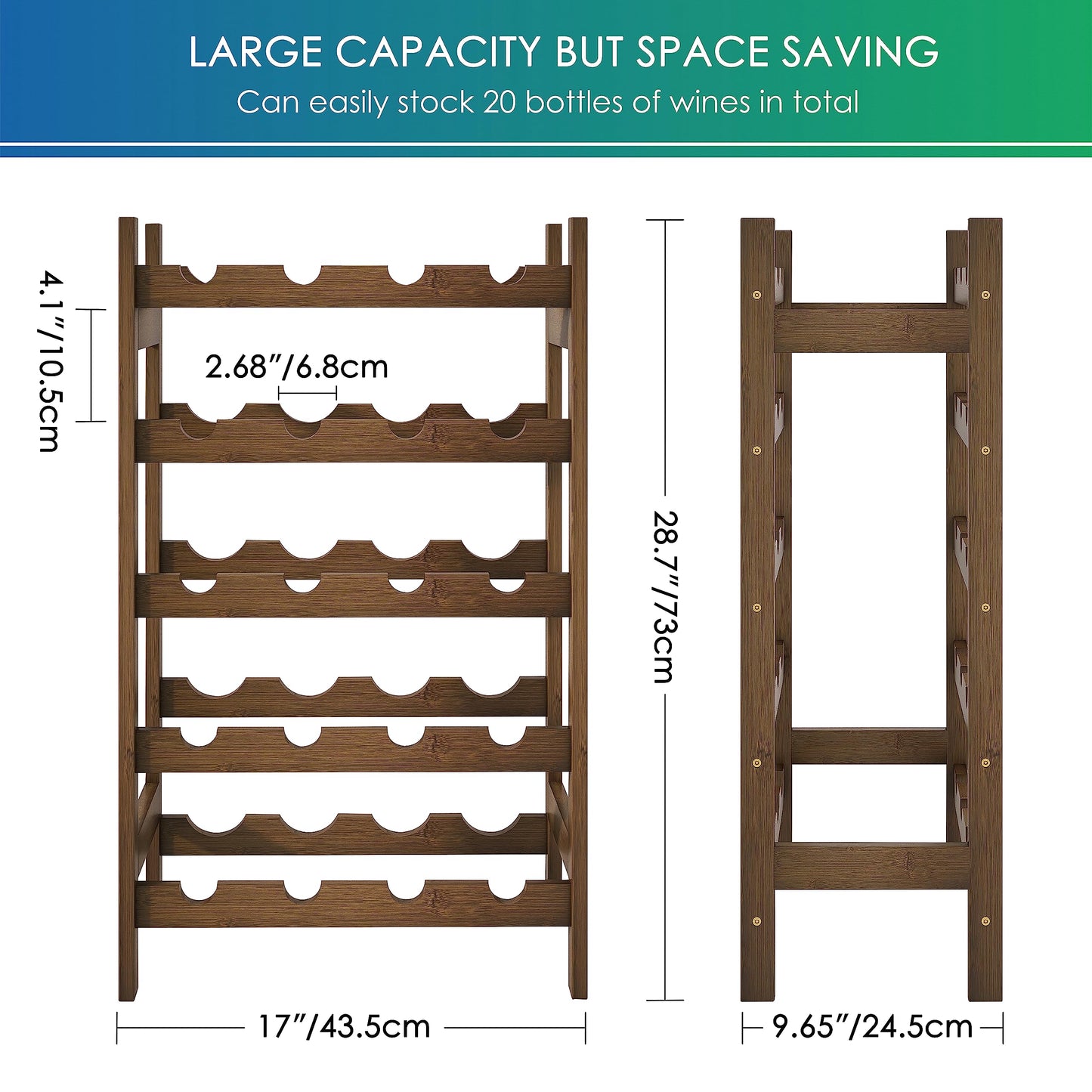 SMIBUY Bamboo Wine Rack, 20 Bottle Display Holder, 5 Tier Freestanding Storage Racks for Kitchen, Pantry, Basement, Bar (Black)