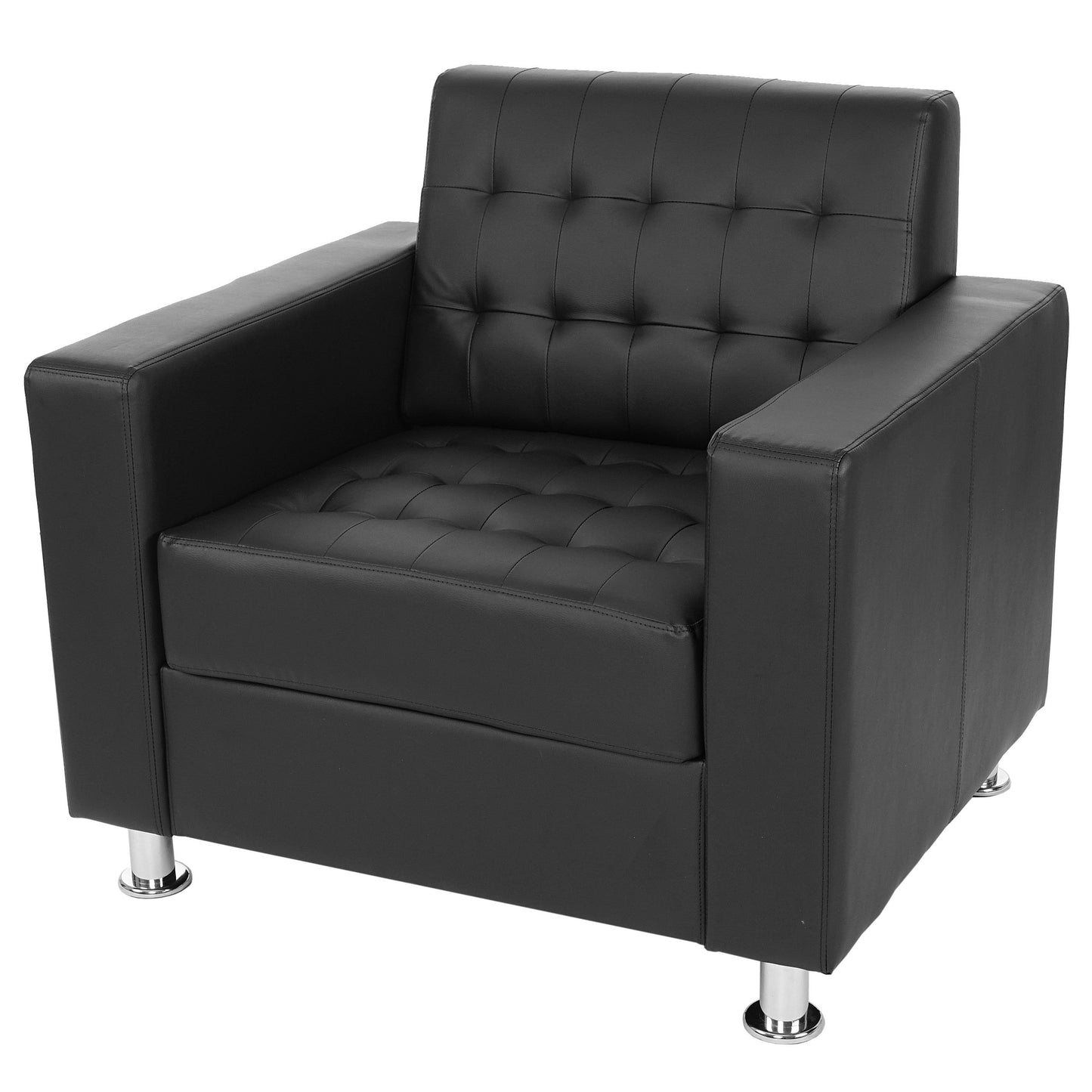 3-1-1 Sofagarnitur Kunda, Couch Loungesofa Kunstleder, Metall-Füße - schwarz
