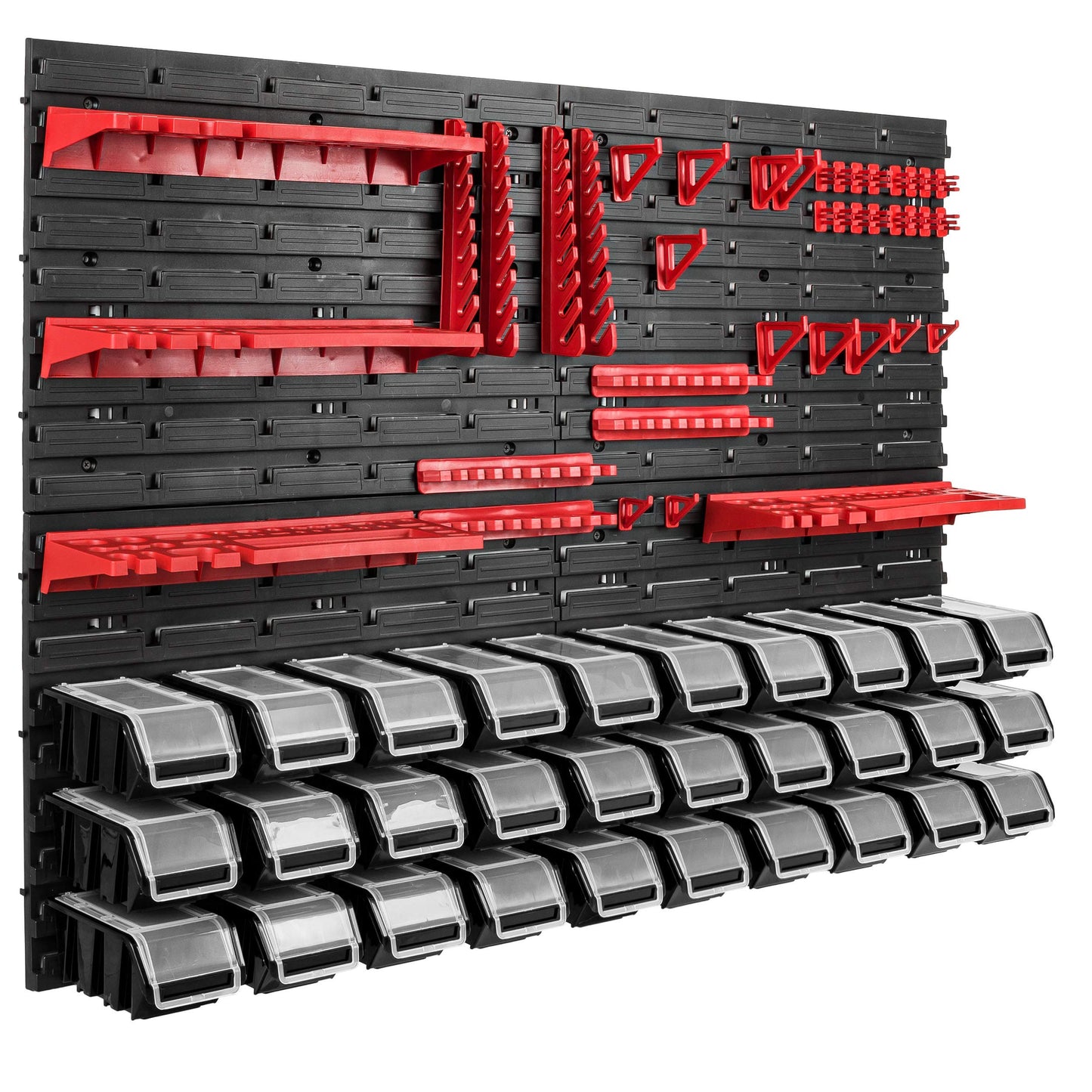 Storage System Wall Shelf 115 x 78 cm, Tool Holders, 23 Pieces Stacking Boxes Storage Boxes Extra Strong Wall Shelves Expandable Workshop Shelving Workshop Shelf