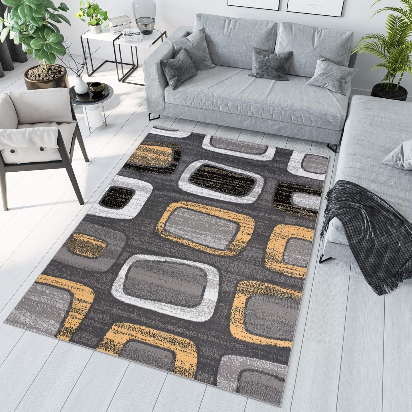 TAPISO Maya Kollektion Teppich Kurzflor Modern Grau Weiß Dunkelgrau Schwarz Blau Meliert Figuren Design Wohnzimmer Schlafzimmer Jugendzimmer ÖKOTEX 120 x 170 cm