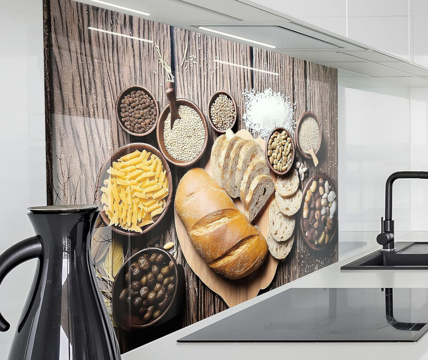 timalo Stove Splash Guard Wall Sink, Kitchen Back Wall Glass Look Acrylic Glass 2 mm Glass Back Wall Acrylic Glass Kitchen Panels Back Wall Protection Plate 60 x 40 cm Herbs Spices Text Guten Appetit