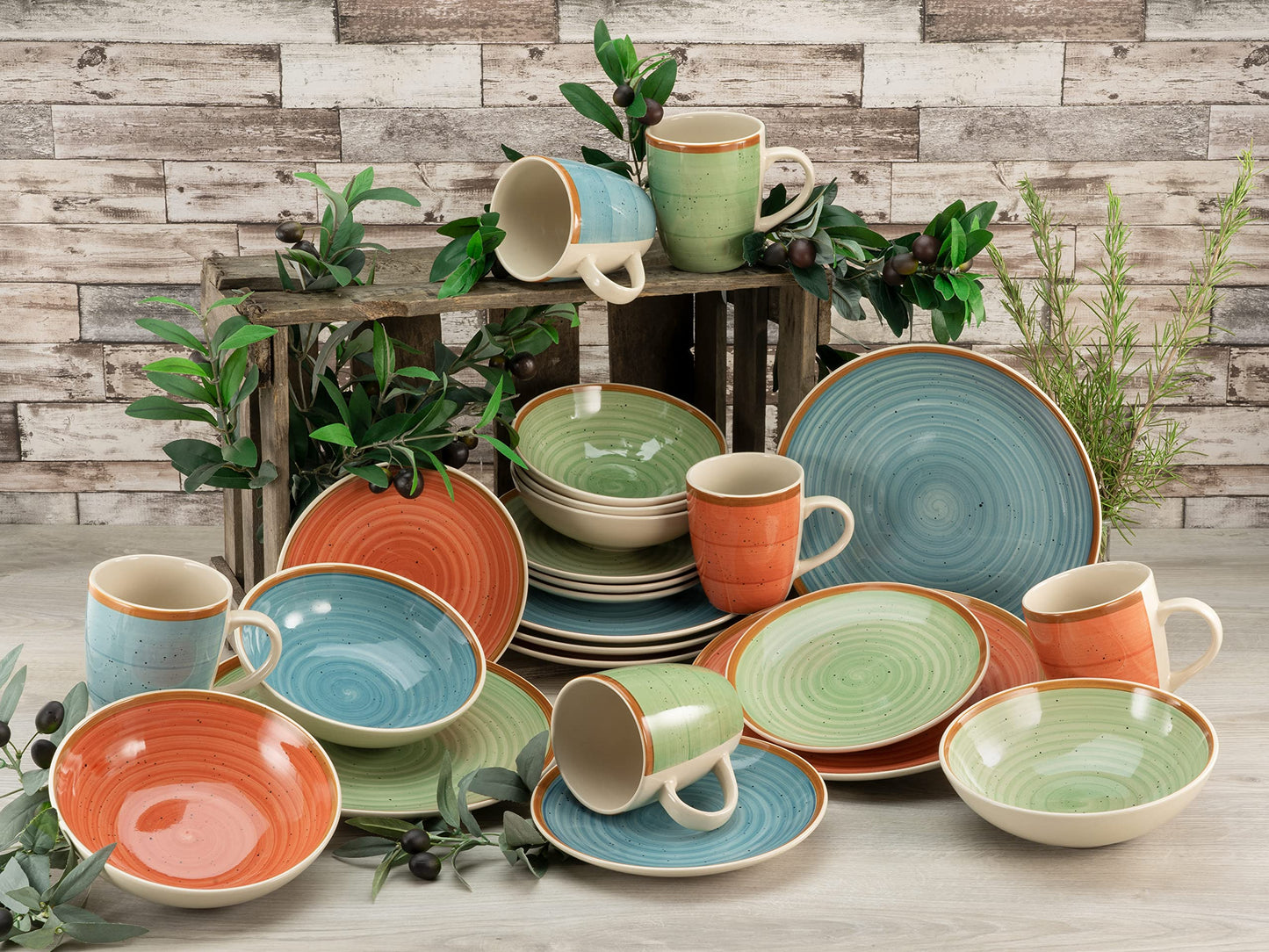 CreaTable, 22851 COUNTRY 24-Piece Crockery Set, Stoneware Crockery Set, Dishwasher and Microwave Safe, Quality Production