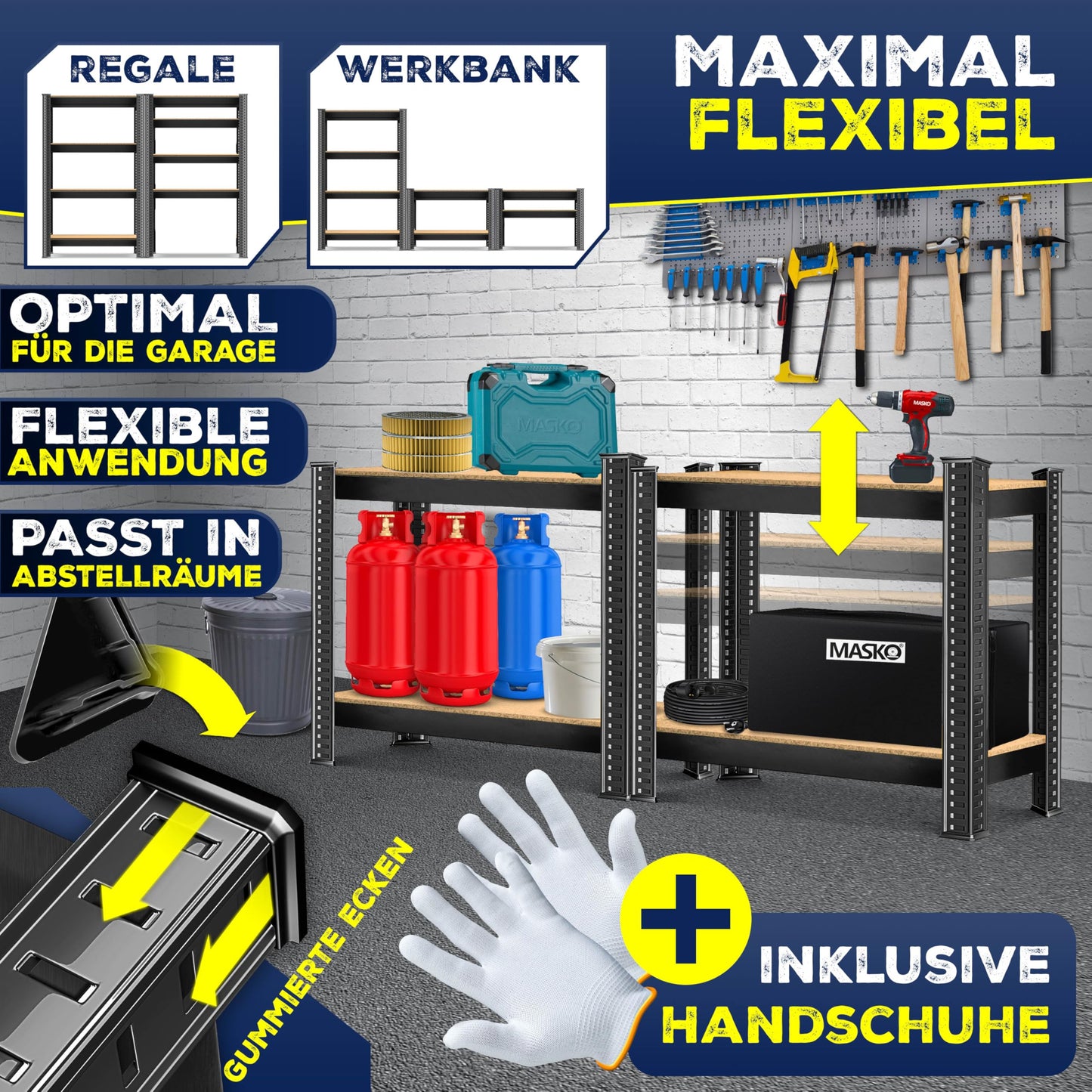 MASKO® Set of 2 Storage Shelves, Heavy Duty Shelves, Basement Shelves, 160 x 80 x 40 cm, Maximum Load 700 kg, 4 Adjustable Shelves, MDF Panels, Boltless Metal Shelf, Workshop, Basement, Garage, Black