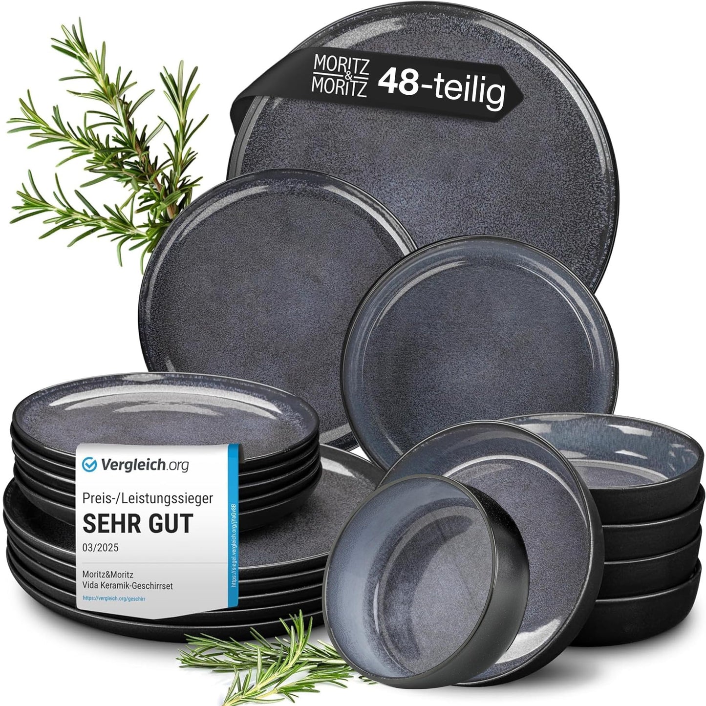 Moritz & Moritz Vida 18-Piece Crockery Set for 6 People, Elegant Plate Set Made of High-Quality Porcelain, Crockery Consisting of 6 x Dinner Plates, 6 x Dessert Plates, 6 x Soup Plates