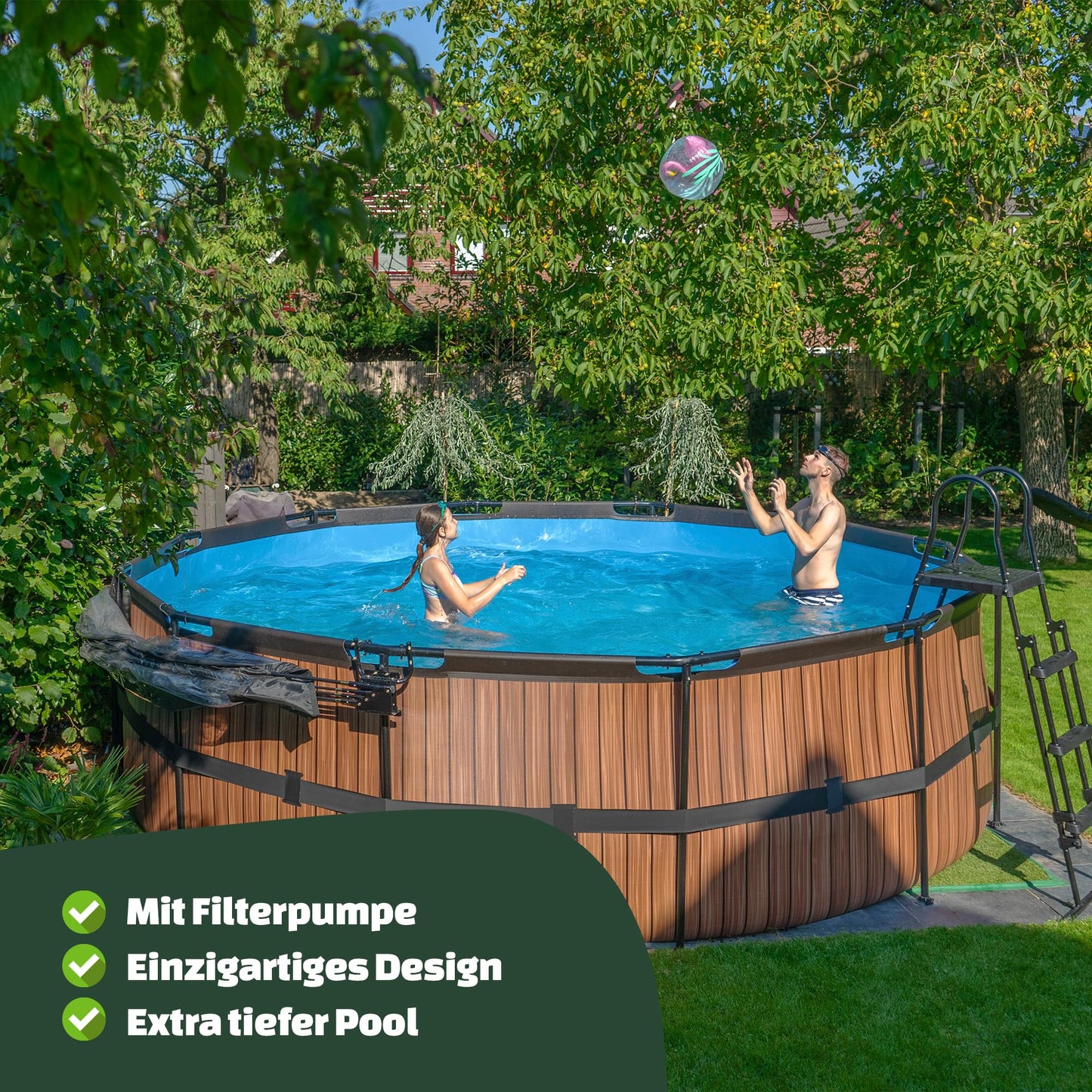 EXIT Toys Soft Grey Pool - 300x200x65cm - Rechteckiger, Kompakter Rahmenpool mit Kartuschenfilterpumpe - Leicht Zugänglich - Für Kleinkinder Geeignet - Starker Rahmen - Einzigartiges Design - Grau