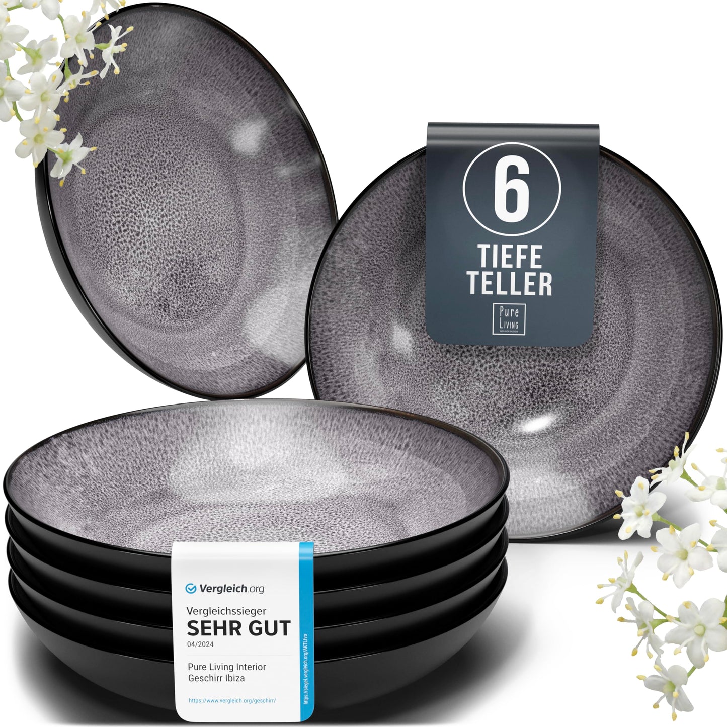 Pure Living Ibiza Stoneware Crockery Set for 12 People, 36-Piece Mediterranean Stoneware Tableware Set, ‘Very Good’ in Test, Bowl and Plate Set, Dinner Service for 12 People, Petrol