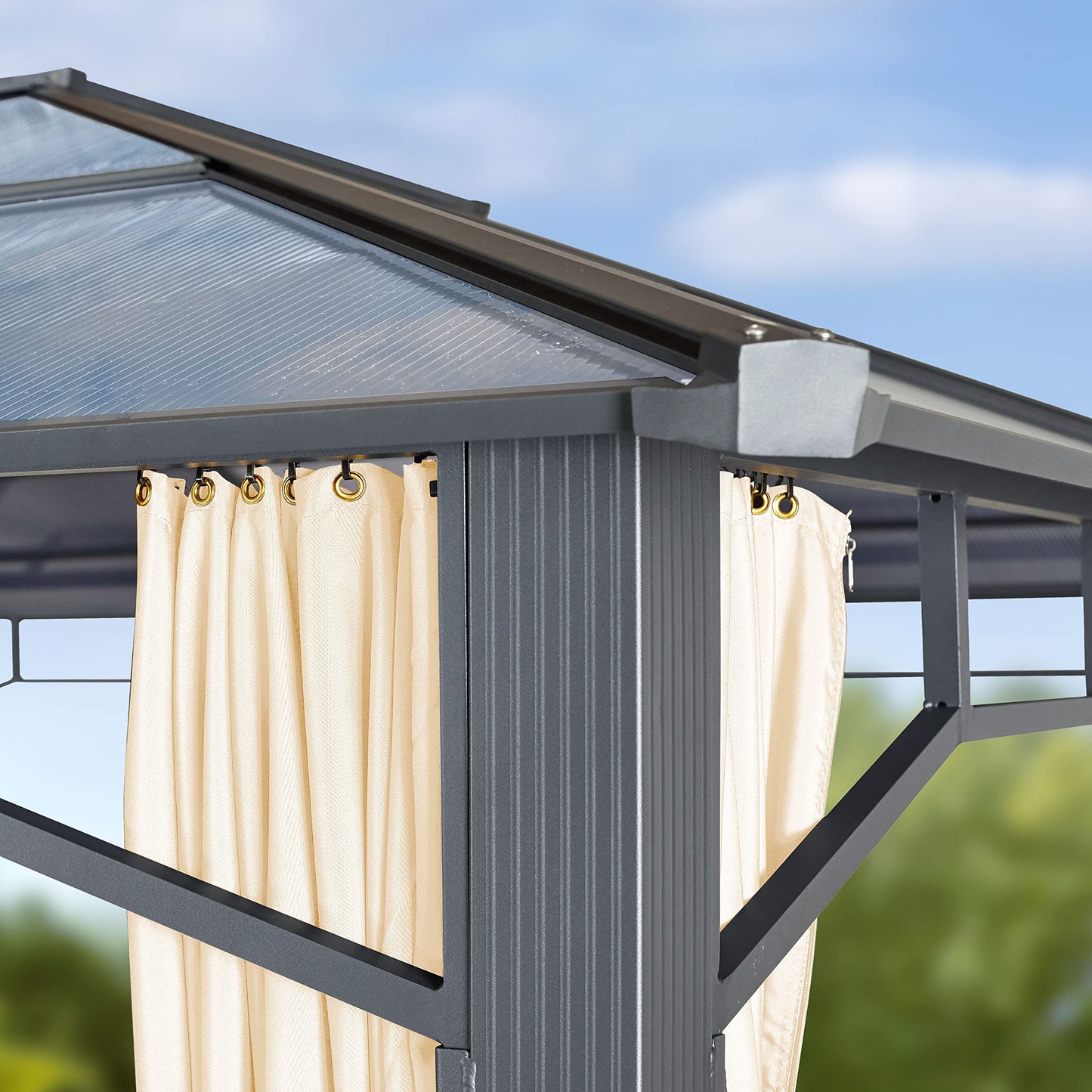 Toolport Garden Gazebo, 3 x 4 m, Waterproof, Aluminium, Deluxe, Polycarbonate Roof Approx. 8 mm, Gazebo with 4 Side Panels, Party Tent, Grey, 9 x 9 cm Profile