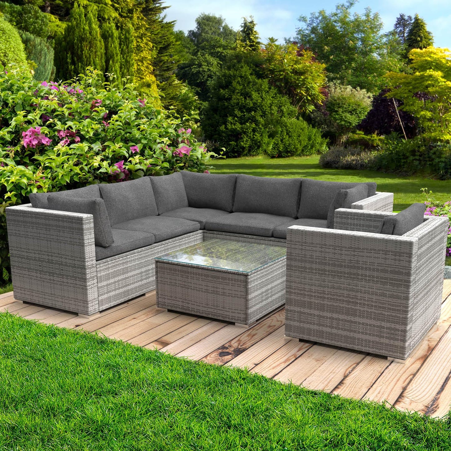 BRAST® Gartenmöbel Lounge Set | 4-5 Personen viele Modelle & Farben | inkl. extra Dicke Kissen | TÜV geprüft | Outdoor Loungemöbel Sitzgruppe Essgruppe Garnitur | Harmony Schwarz